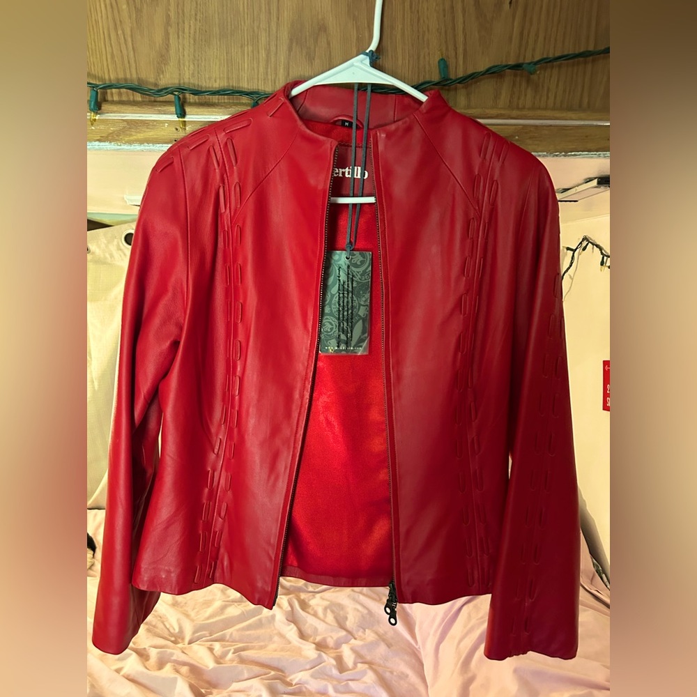Lipstick Red Moto Leather Jacket Women’s Ms GUC - Picture 8 of 8